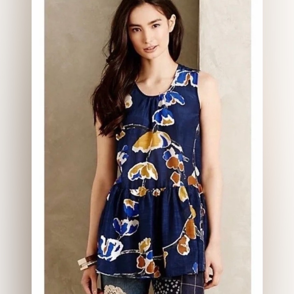 Erika Cavallini Silk Blend Floral Tiered Top Made in Italy Size 40